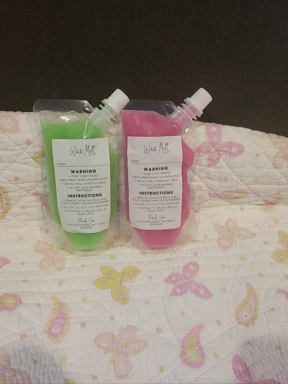 Lot Of Two 3.5 Ounce Pouches Of Squeezable Wax Melts Custom Blend Coconut Scents